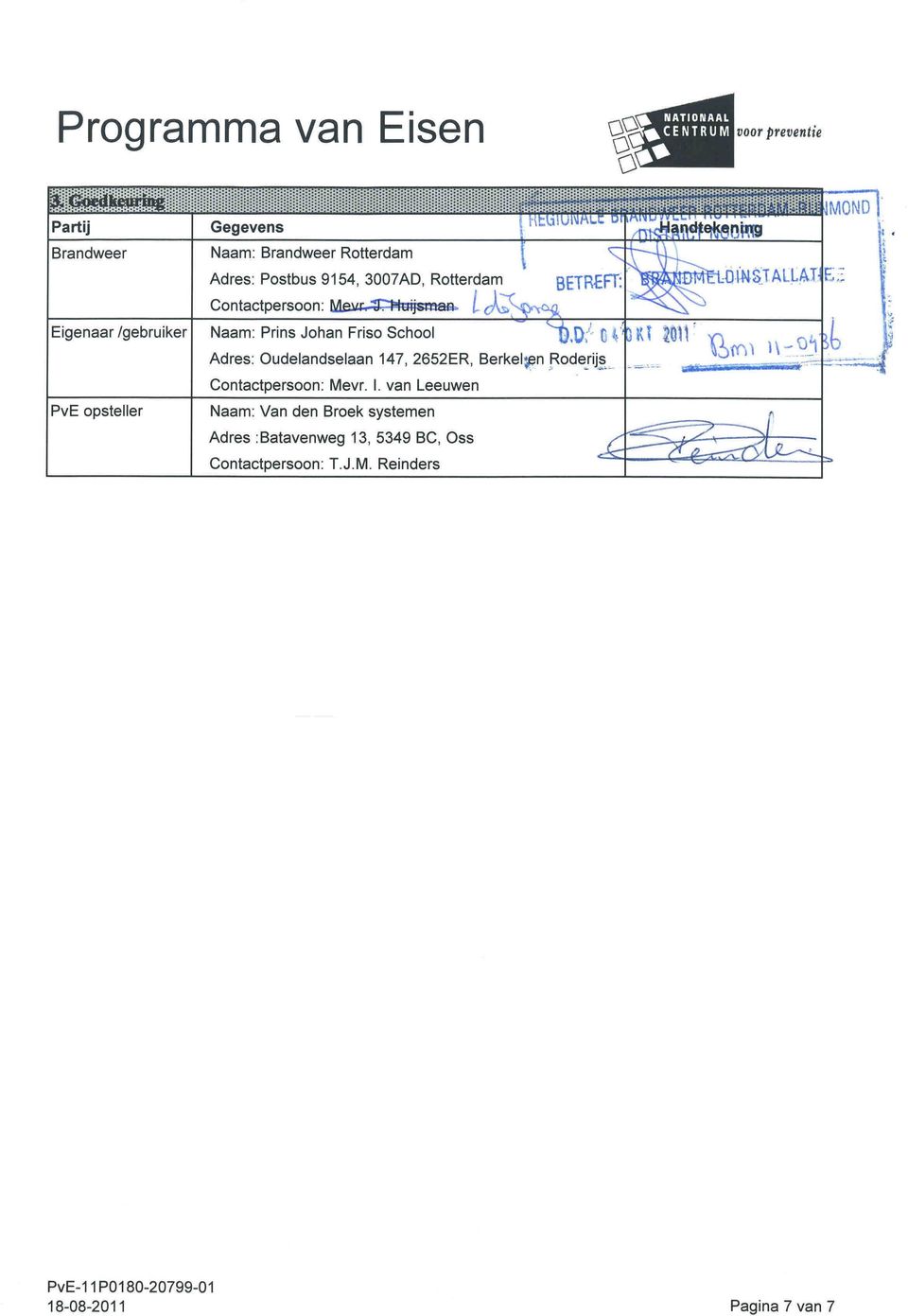 9154, 3007AD, Rotterdam Contactpersoon:Mevr ~9ijSi~ Naam: Prins Johan Friso School Adres: