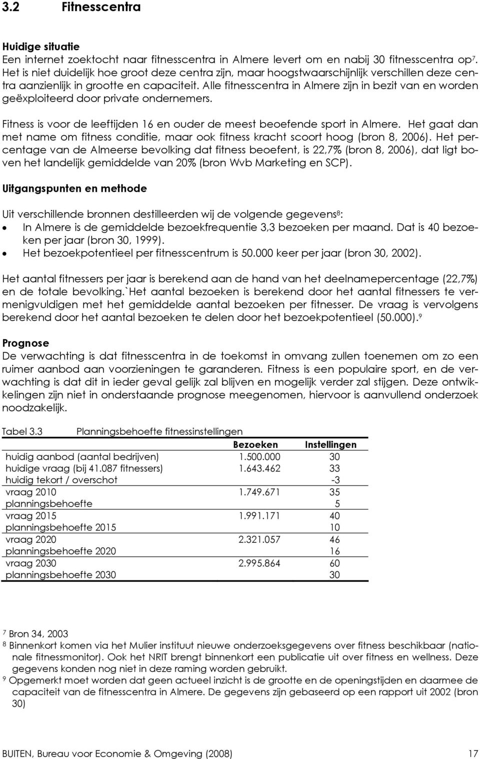 Alle fitnesscentra in Almere zijn in bezit van en worden geëxploiteerd door private ondernemers. Fitness is voor de leeftijden 16 en ouder de meest beoefende sport in Almere.