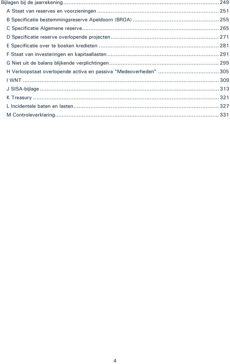 .. 281 F Staat van investeringen en kapitaallasten... 291 G Niet uit de balans blijkende verplichtingen.