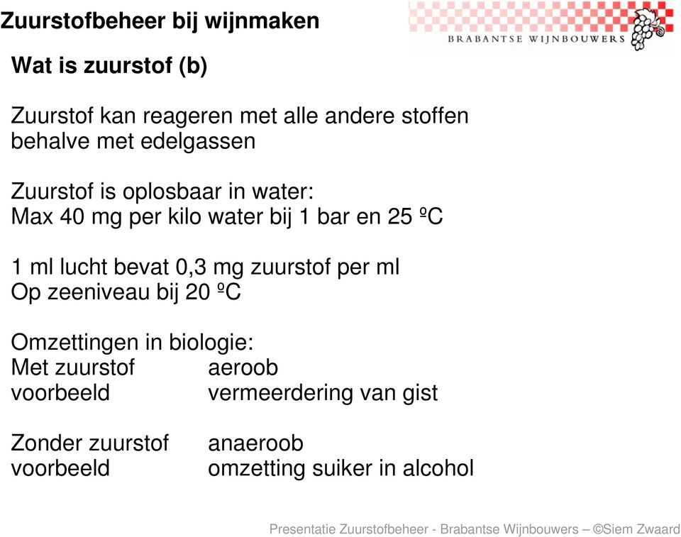 bevat 0,3 mg zuurstof per ml Op zeeniveau bij 20 ºC Omzettingen in biologie: Met zuurstof