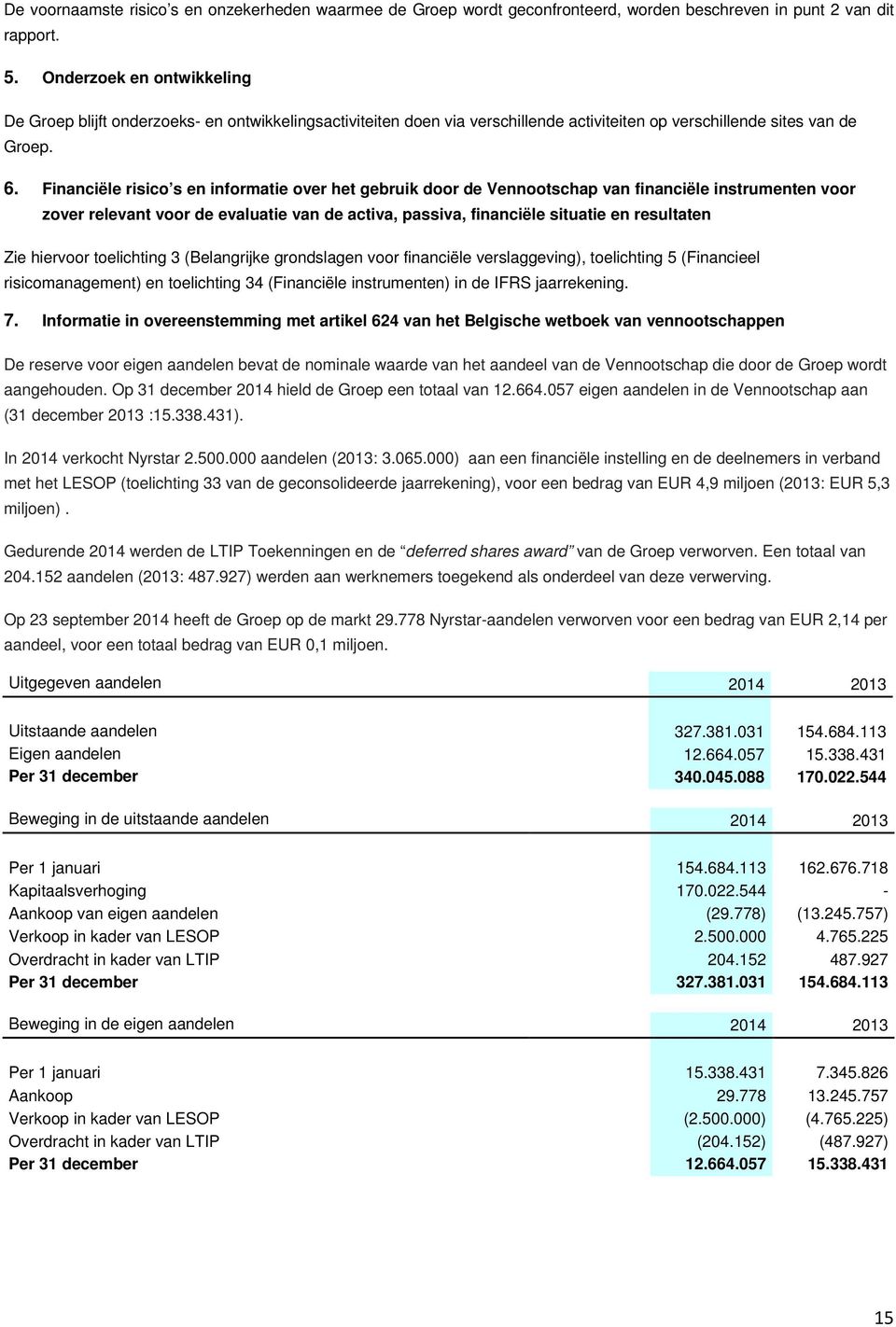 Financiële risico s en informatie over het gebruik door de Vennootschap van financiële instrumenten voor zover relevant voor de evaluatie van de activa, passiva, financiële situatie en resultaten Zie