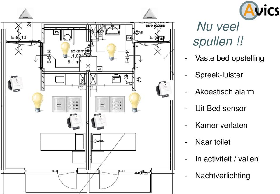 - Akoestisch alarm - Uit Bed sensor -