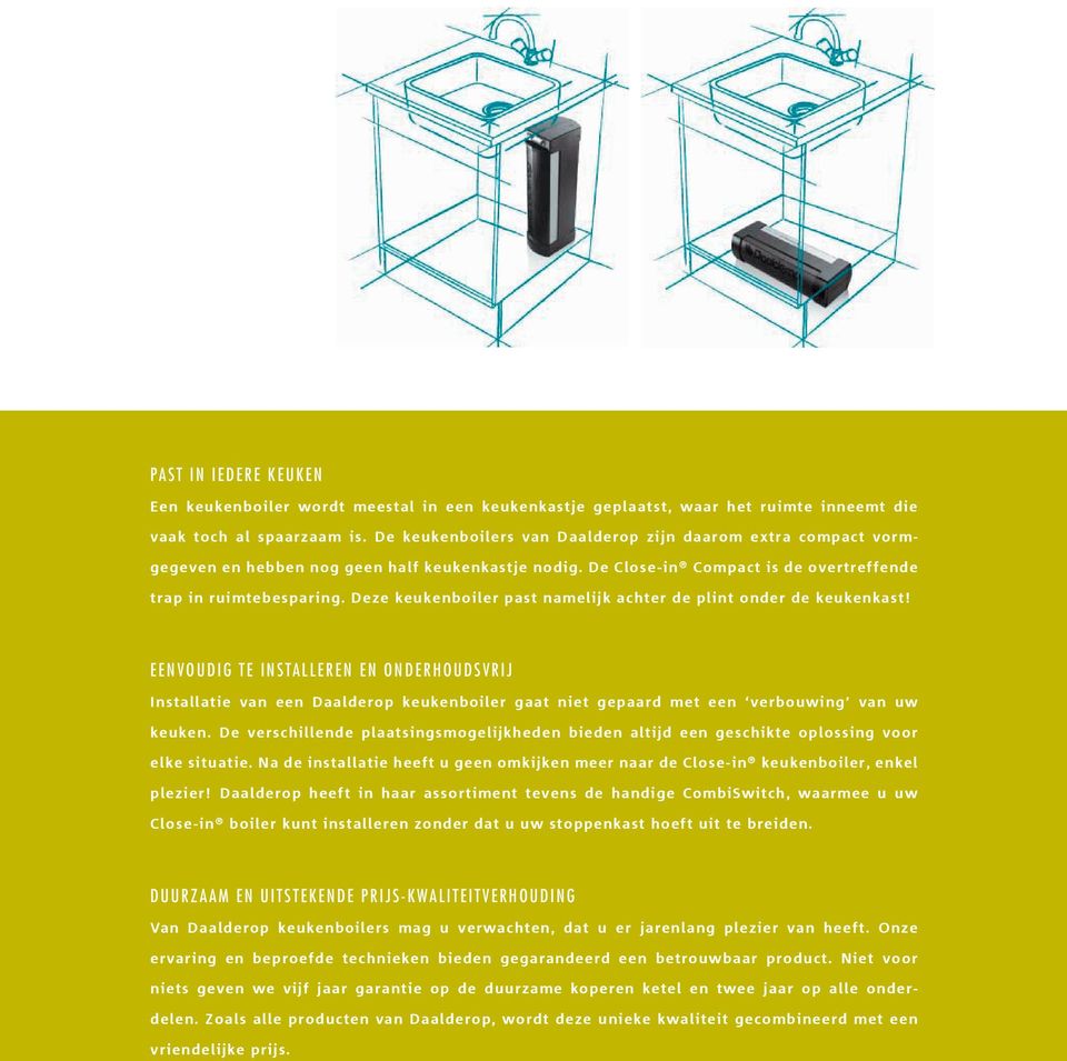 Deze keukenboiler past namelijk achter de plint onder de keukenkast!