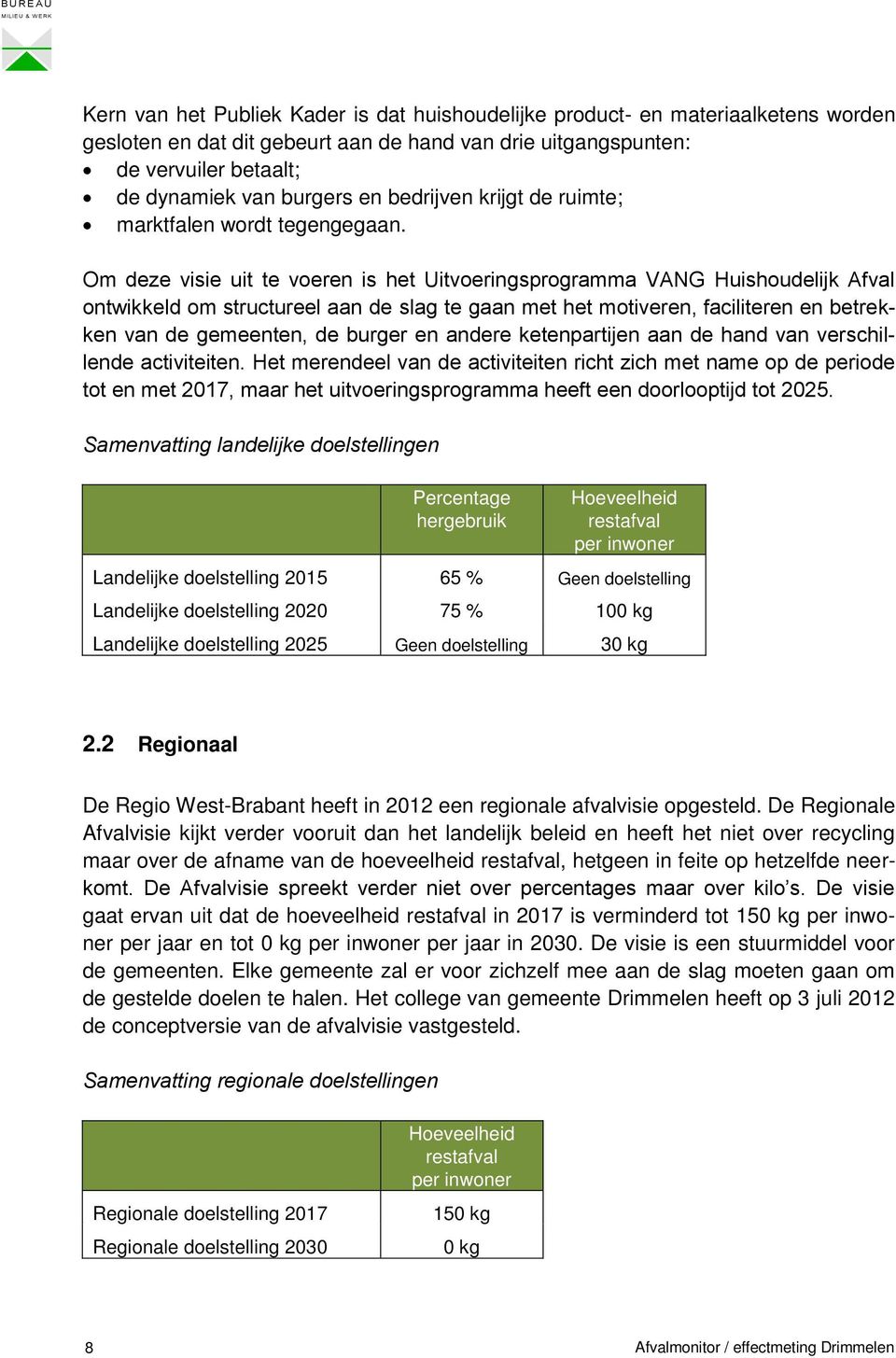 Om deze visie uit te voeren is het Uitvoeringsprogramma VANG Huishoudelijk Afval ontwikkeld om structureel aan de slag te gaan met het motiveren, faciliteren en betrekken van de gemeenten, de burger