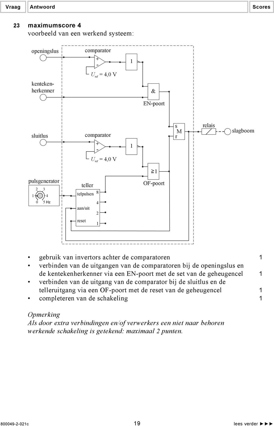 kentekenherkenner via een EN-poort met de set van de geheugencel verbinden van de uitgang van de comparator bij de sluitlus en de telleruitgang via een OF-poort met de reset van de