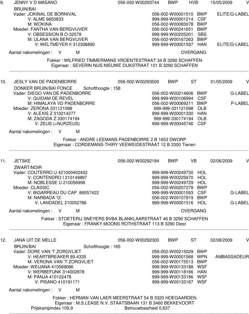 Fokker : WILFRIED TIMMERMANS VROENTESTRAAT 34 B 3290 SCHAFFEN Eigenaar : SEVERIN NIJS NIEUWE DIJKSTRAAT 101 B 3290 SCHAFFEN 10.