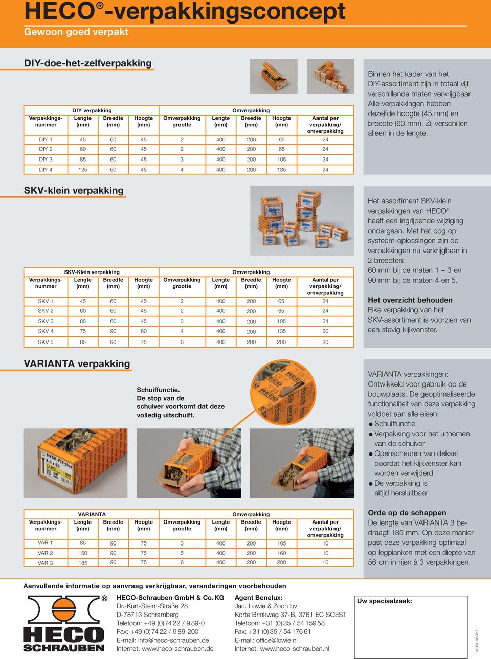 verpakking SKV-Klein verpakking Omverpakking Verpakkings- Lengte Breedte Hoogte Omverpakking Lengte Breedte Hoogte Aantal per nummer (mm) (mm) (mm) grootte (mm) (mm) (mm) verpakking/ omverpakking SKV