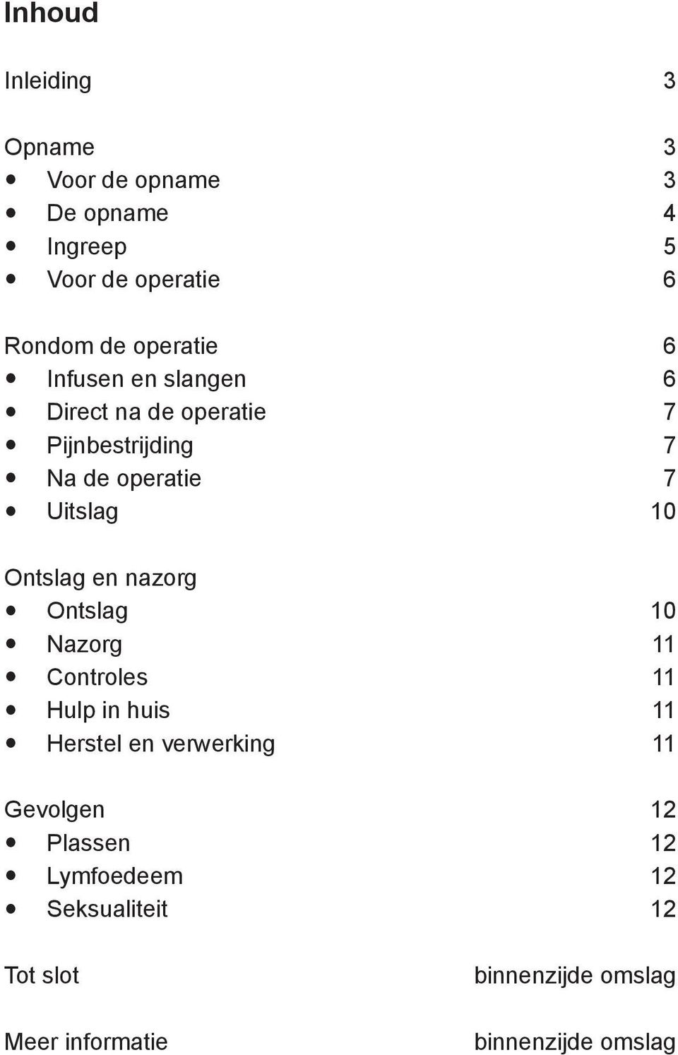 Ontslag en nazorg Ontslag 10 Nazorg 11 Controles 11 Hulp in huis 11 Herstel en verwerking 11 Gevolgen