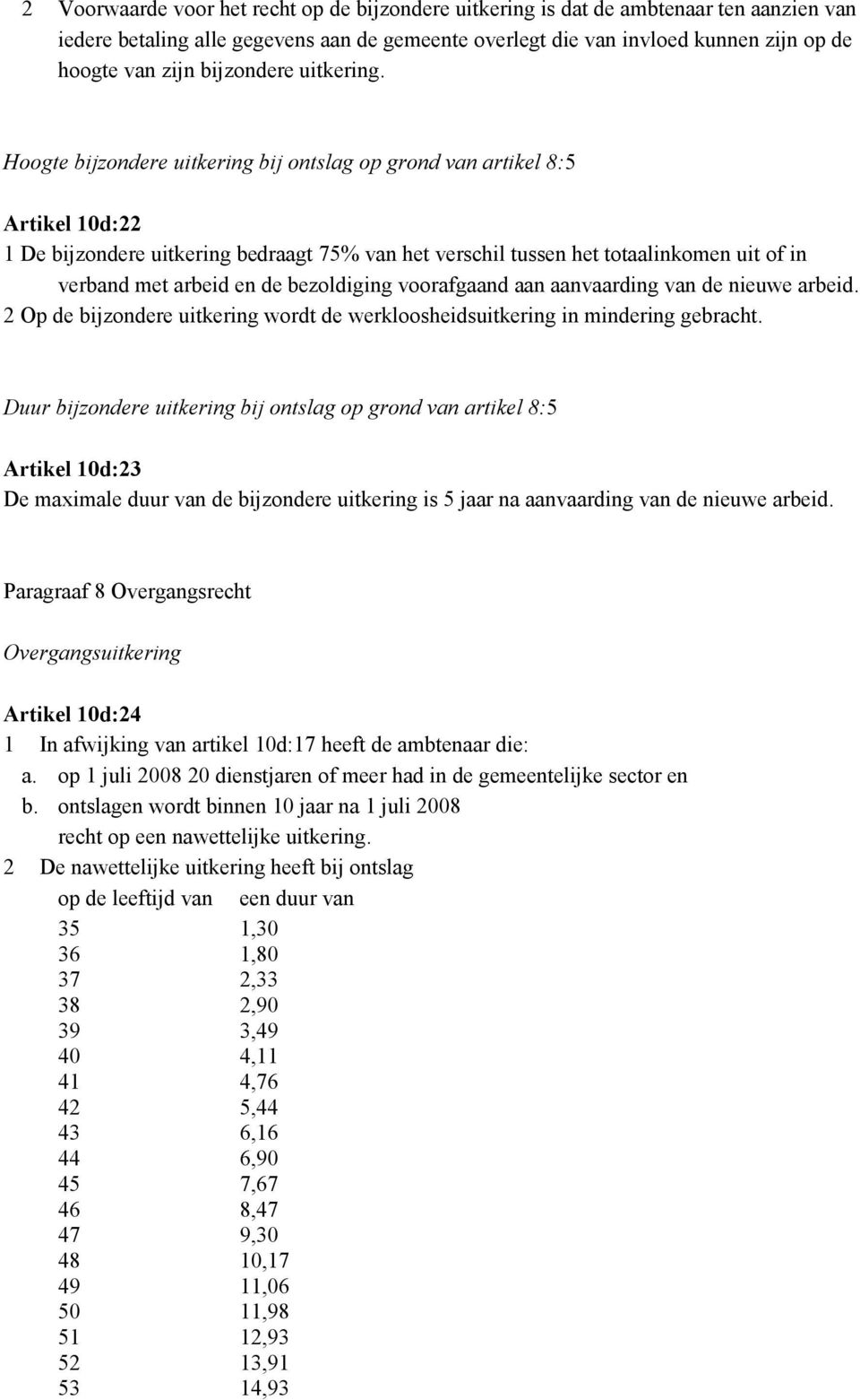 Hoogte bijzondere uitkering bij ontslag op grond van artikel 8:5 Artikel 10d:22 1 De bijzondere uitkering bedraagt 75% van het verschil tussen het totaalinkomen uit of in verband met arbeid en de