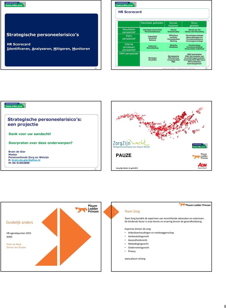 Mobiliteit Strategische HR planning Competenties P&O Stuur getallen Omzet per fte Inleen/kernbezetting Verzuimpercentage Beoordelingsscore Tevredenheidscore Verlooppercentage Vacatureduur