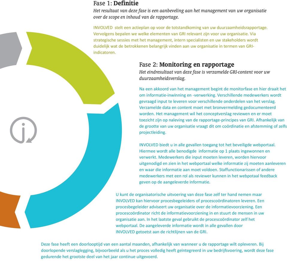 Via strategische sessies met het management, intern specialisten en uw stakeholders wordt duidelijk wat de betrokkenen belangrijk vinden aan uw organisatie in termen van GRIindicatoren.