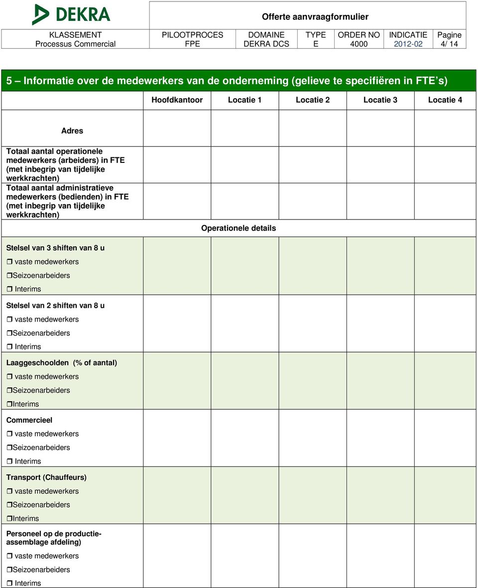 administratieve medewerkers (bedienden) in FTE (met inbegrip van tijdelijke werkkrachten) Operationele details Stelsel van 3 shiften van 8 u Interims Stelsel van