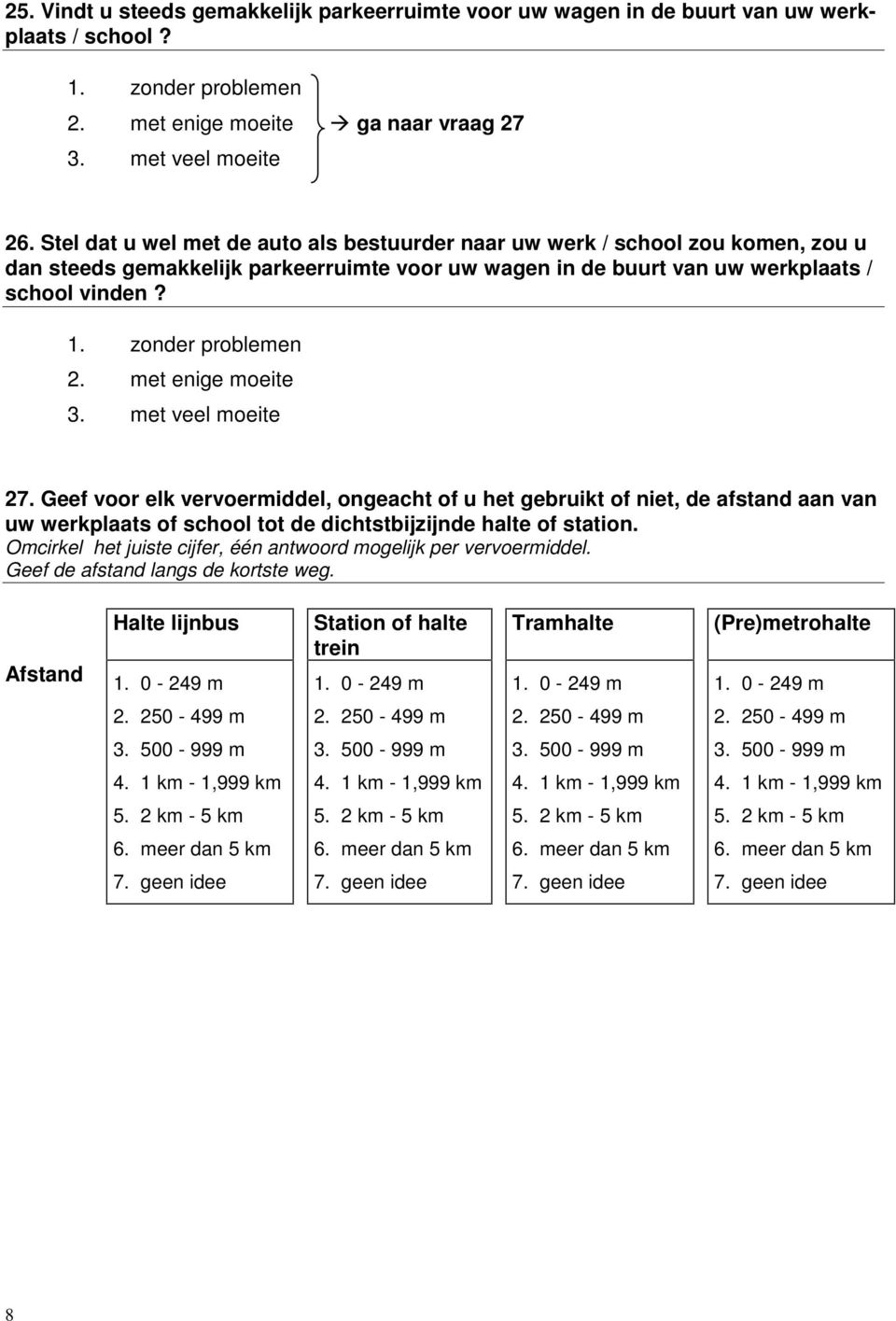 zonder problemen 2. met enige moeite 3. met veel moeite 27.