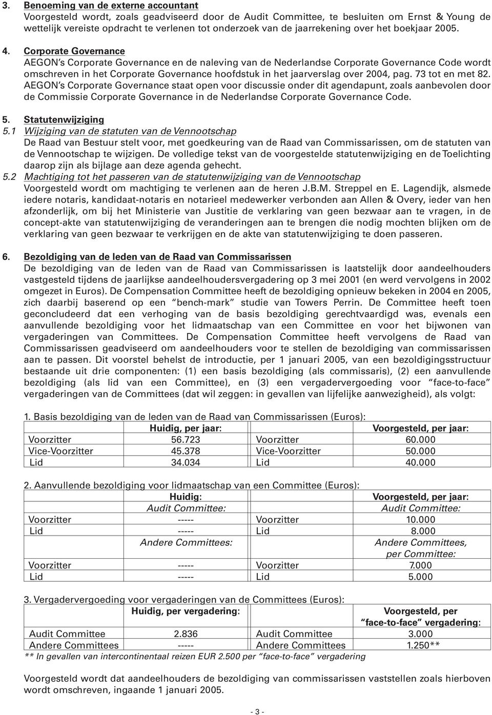 Corporate Governance AEGON s Corporate Governance en de naleving van de Nederlandse Corporate Governance Code wordt omschreven in het Corporate Governance hoofdstuk in het jaarverslag over 2004, pag.