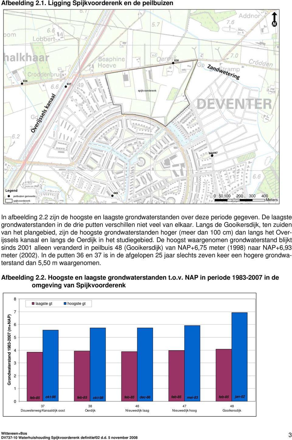 Langs de Gooikersdijk, ten zuiden van het plangebied, zijn de hoogste grondwaterstanden hoger (meer dan 100 cm) dan langs het Overijssels kanaal en langs de Oerdijk in het studiegebied.