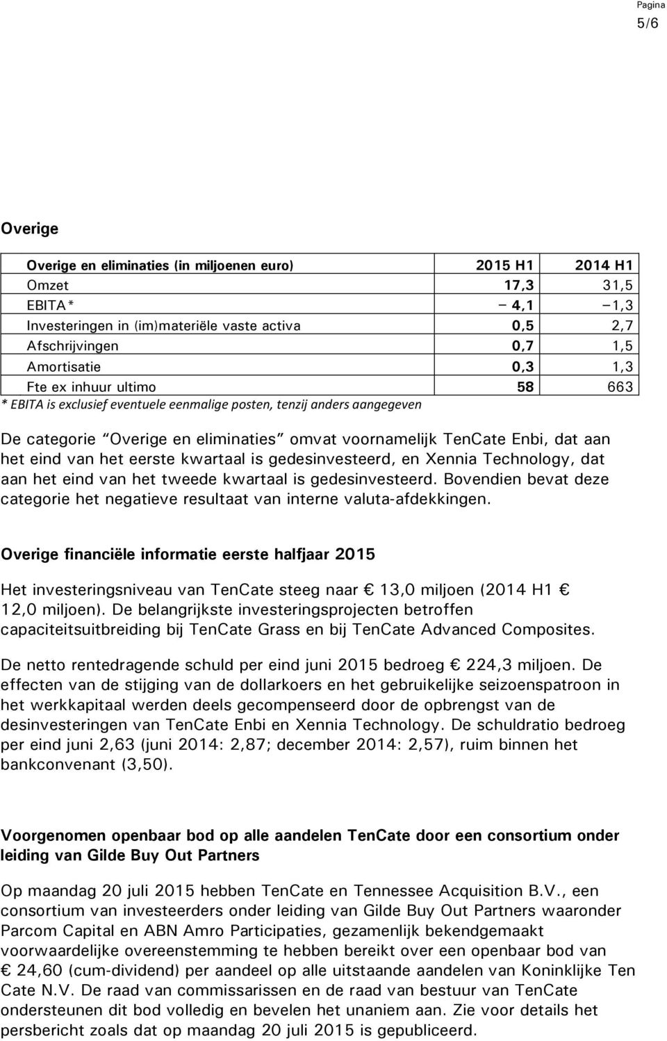 eerste kwartaal is gedesinvesteerd, en Xennia Technology, dat aan het eind van het tweede kwartaal is gedesinvesteerd.