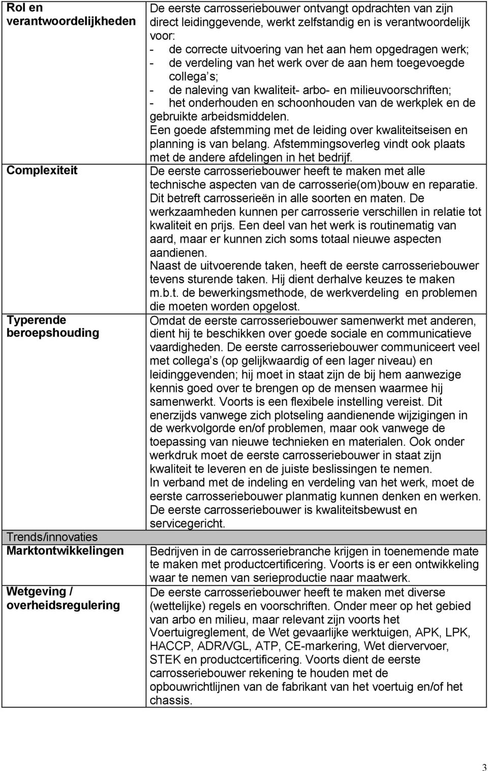 naleving van kwaliteit- arbo- en milieuvoorschriften; - het onderhouden en schoonhouden van de werkplek en de gebruikte arbeidsmiddelen.