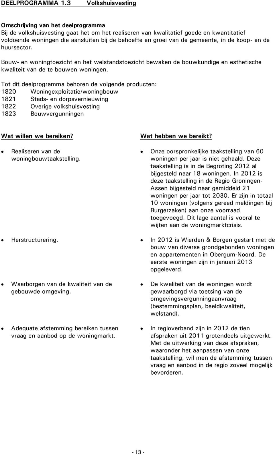 groei van de gemeente, in de koop- en de huursector. Bouw- en woningtoezicht en het welstandstoezicht bewaken de bouwkundige en esthetische kwaliteit van de te bouwen woningen.