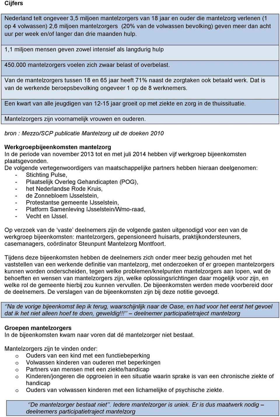 Van de mantelzorgers tussen 18 en 65 jaar heeft 71% naast de zorgtaken ook betaald werk. Dat is van de werkende beroepsbevolking ongeveer 1 op de 8 werknemers.