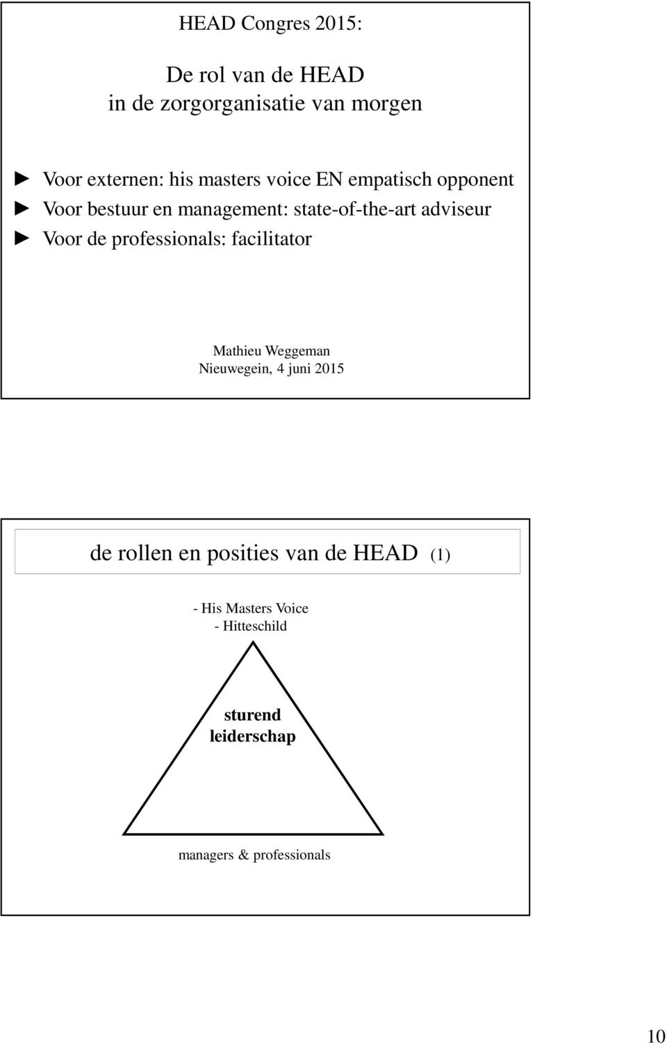 Voor de professionals: facilitator Mathieu Weggeman Nieuwegein, 4 juni 2015 de rollen en