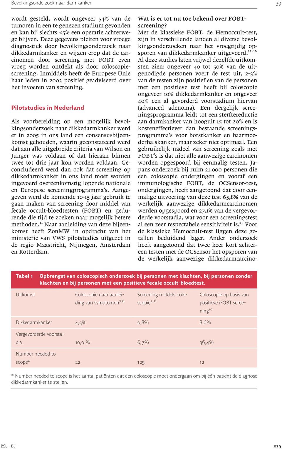 coloscopiescreening. Inmiddels heeft de Europese Unie haar leden in 2003 positief geadviseerd over het invoeren van screening.