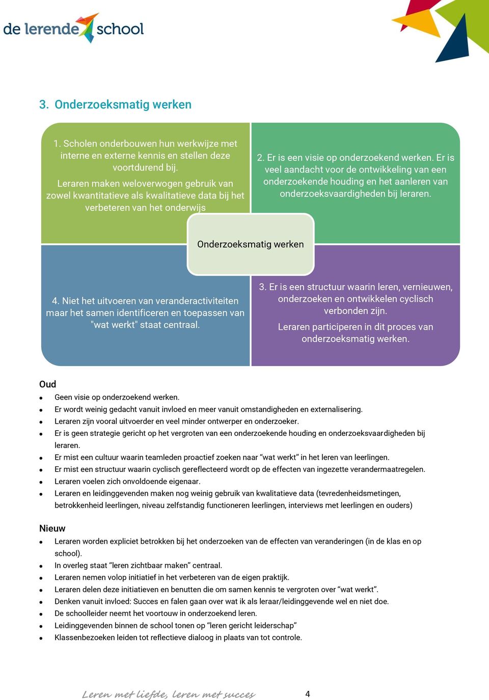 Er is veel aandacht voor de ontwikkeling van een onderzoekende houding en het aanleren van onderzoeksvaardigheden bij leraren. Onderzoeksmatig werken 4.