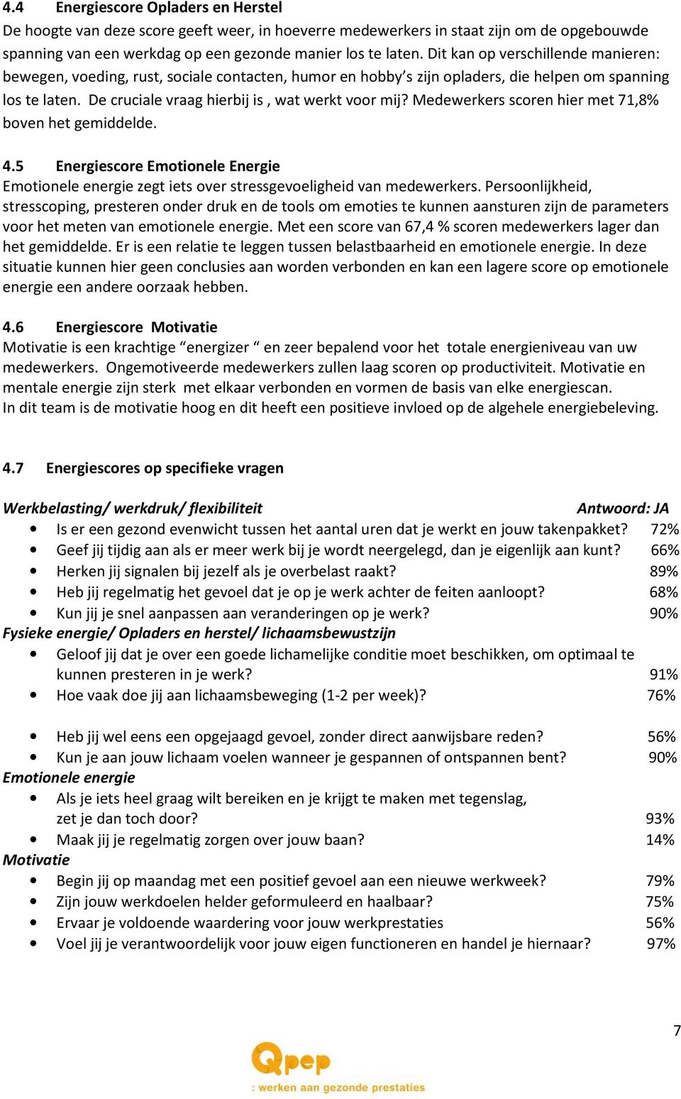 Medewerkers scoren hier met 71,8% boven het gemiddelde. 4.5 Energiescore Emotionele Energie Emotionele energie zegt iets over stressgevoeligheid van medewerkers.