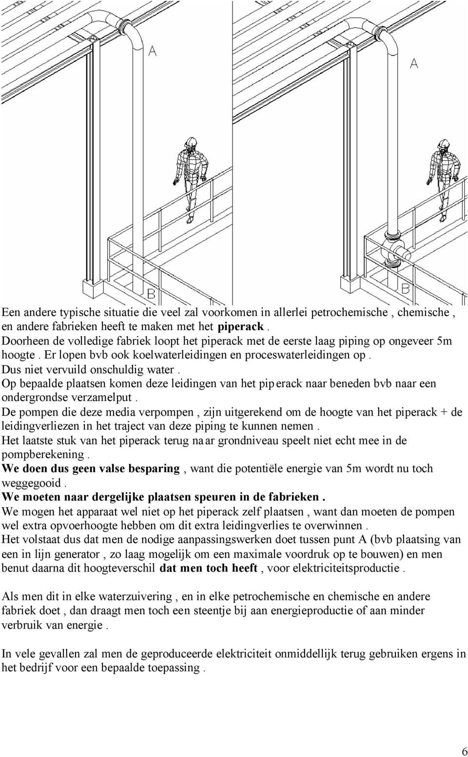 Op bepaalde plaatsen komen deze leidingen van het piperack naar beneden bvb naar een ondergrondse verzamelput.