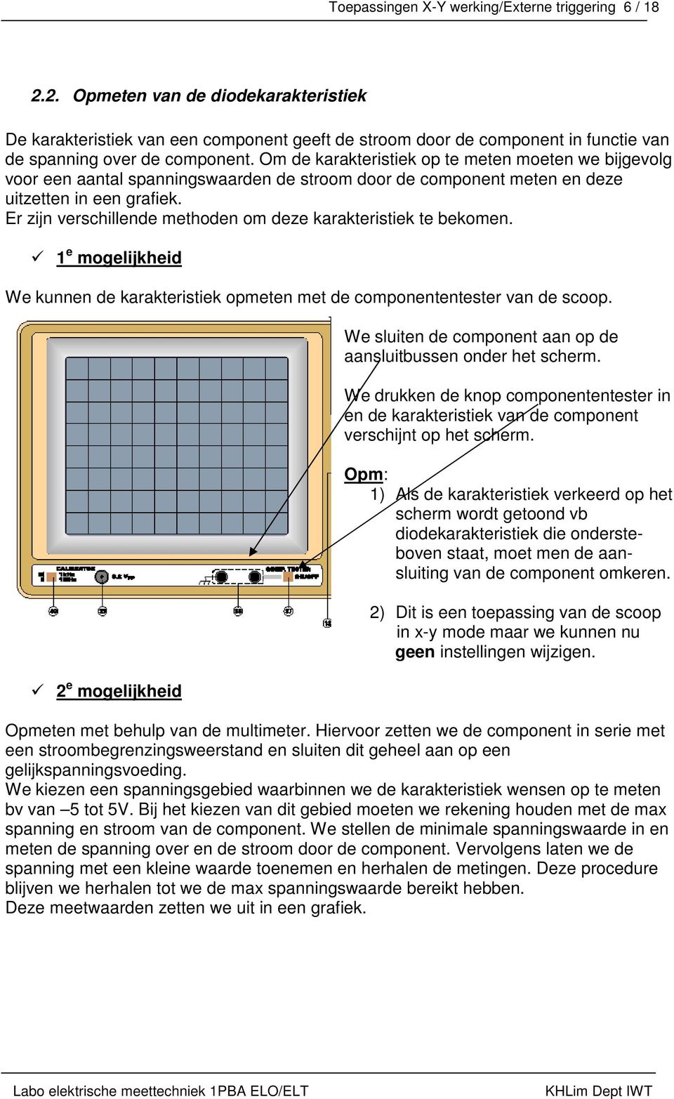 Om de karakteristiek op te meten moeten we bijgevolg voor een aantal spanningswaarden de stroom door de component meten en deze uitzetten in een grafiek.