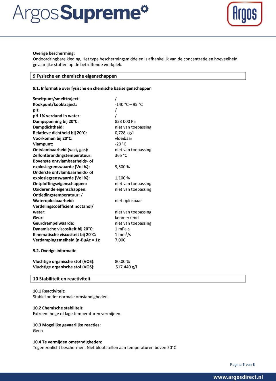 Informatie over fysische en chemische basiseigenschappen Smeltpunt/smelttraject: / Kookpunt/kooktraject: -140 C 95 C ph: / ph 1% verdund in water: / Dampspanning bij 20 C: 853 000 Pa Dampdichtheid: