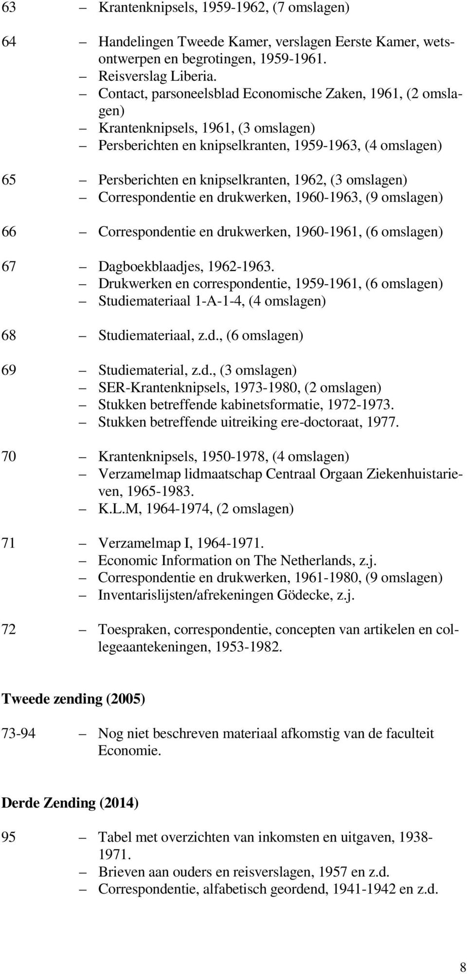 omslagen) Correspondentie en drukwerken, 1960-1963, (9 omslagen) 66 Correspondentie en drukwerken, 1960-1961, (6 omslagen) 67 Dagboekblaadjes, 1962-1963.