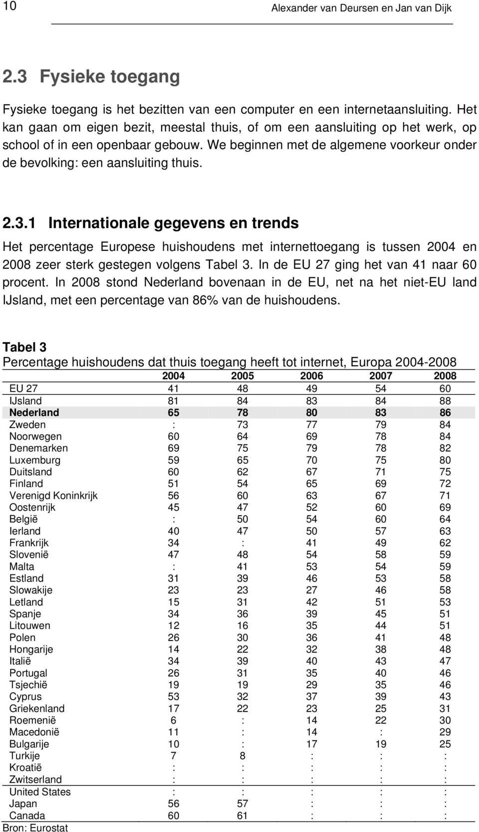 1 Internationale gegevens en trends Het percentage Europese huishoudens met internettoegang is tussen 2004 en 2008 zeer sterk gestegen volgens Tabel 3. In de EU 27 ging het van 41 naar 60 procent.