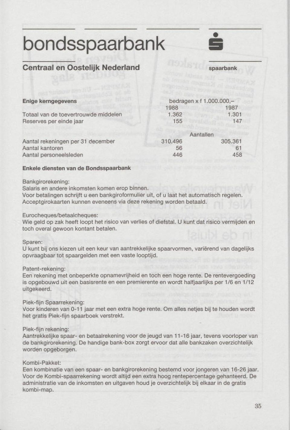 361 61 458 Enkele diensten van de Bondsspaarbank Bankgirorekening: Salaris en andere inkomsten komen erop binnen.