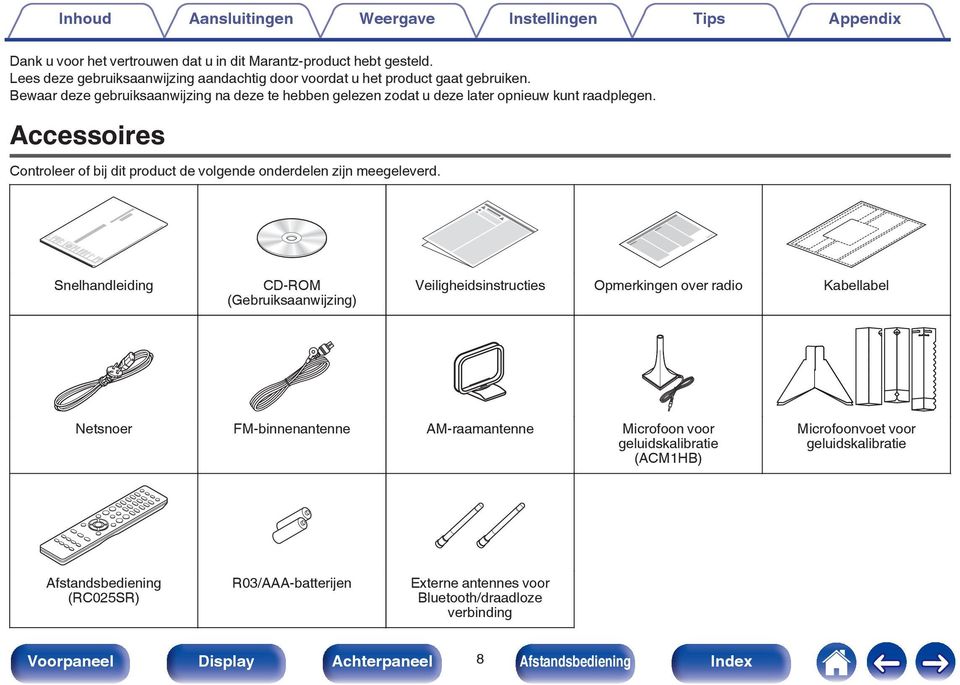 Accessoires Controleer of bij dit product de volgende onderdelen zijn meegeleverd.