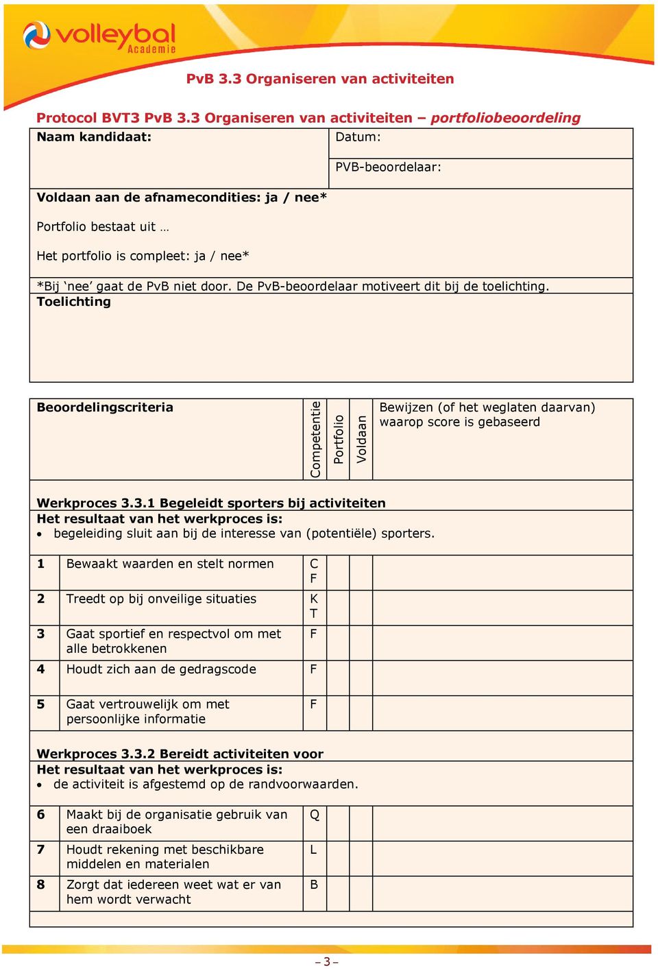 nee gaat de PvB niet door. De PvB-beoordelaar motiveert dit bij de toelichting. Toelichting Beoordelingscriteria Bewijzen (of het weglaten daarvan) waarop score is gebaseerd Werkproces 3.