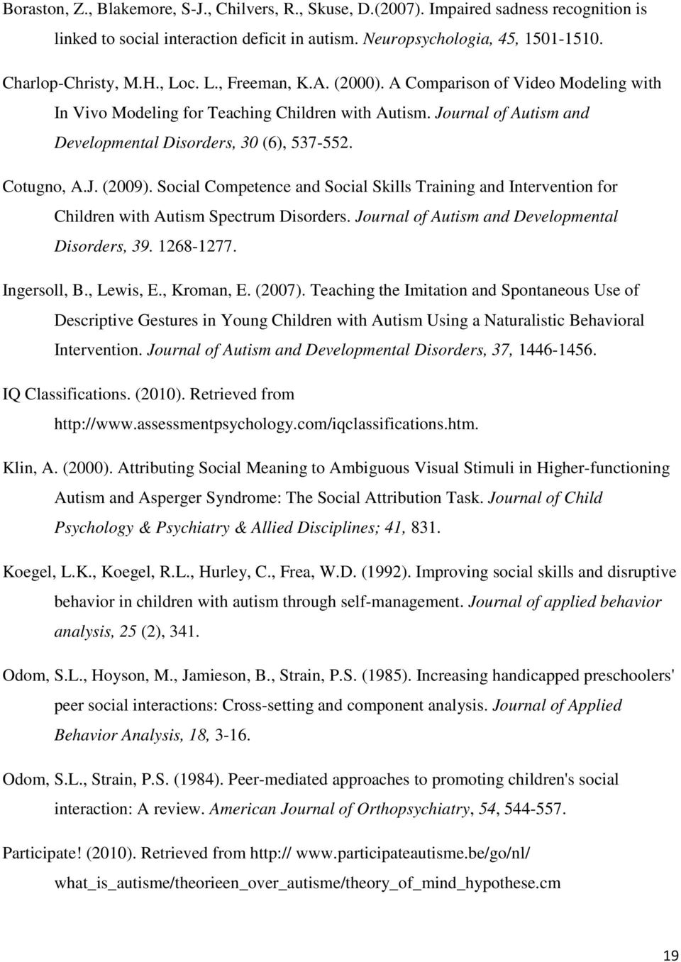 Social Competence and Social Skills Training and Intervention for Children with Autism Spectrum Disorders. Journal of Autism and Developmental Disorders, 39. 1268-1277. Ingersoll, B., Lewis, E.