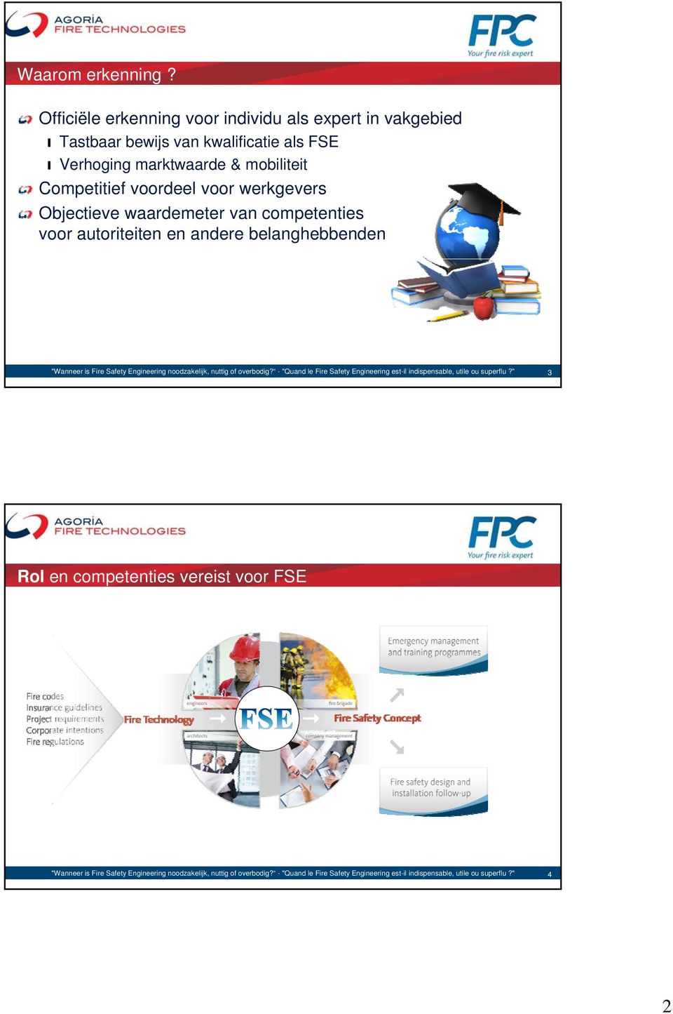 voordeel voor werkgevers Objectieve waardemeter van competenties voor autoriteiten en andere belanghebbenden "Wanneer is Fire Safety Engineering