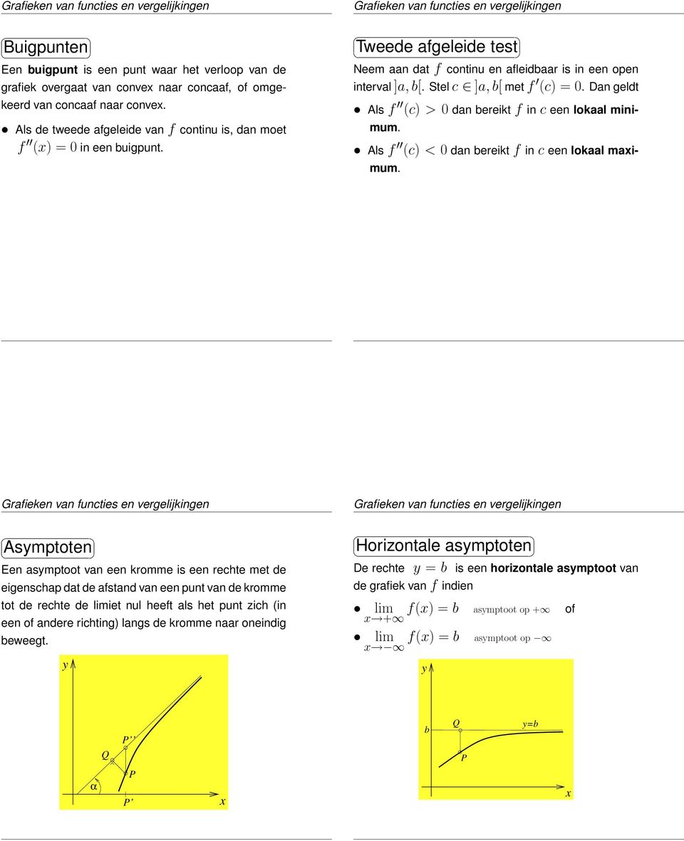 Stel c ]a, [ met f (c) = 0. Dan geldt Als f (c) > 0 dan ereikt f in c een lokaal minimum. Als f (c) < 0 dan ereikt f in c een lokaal maimum.