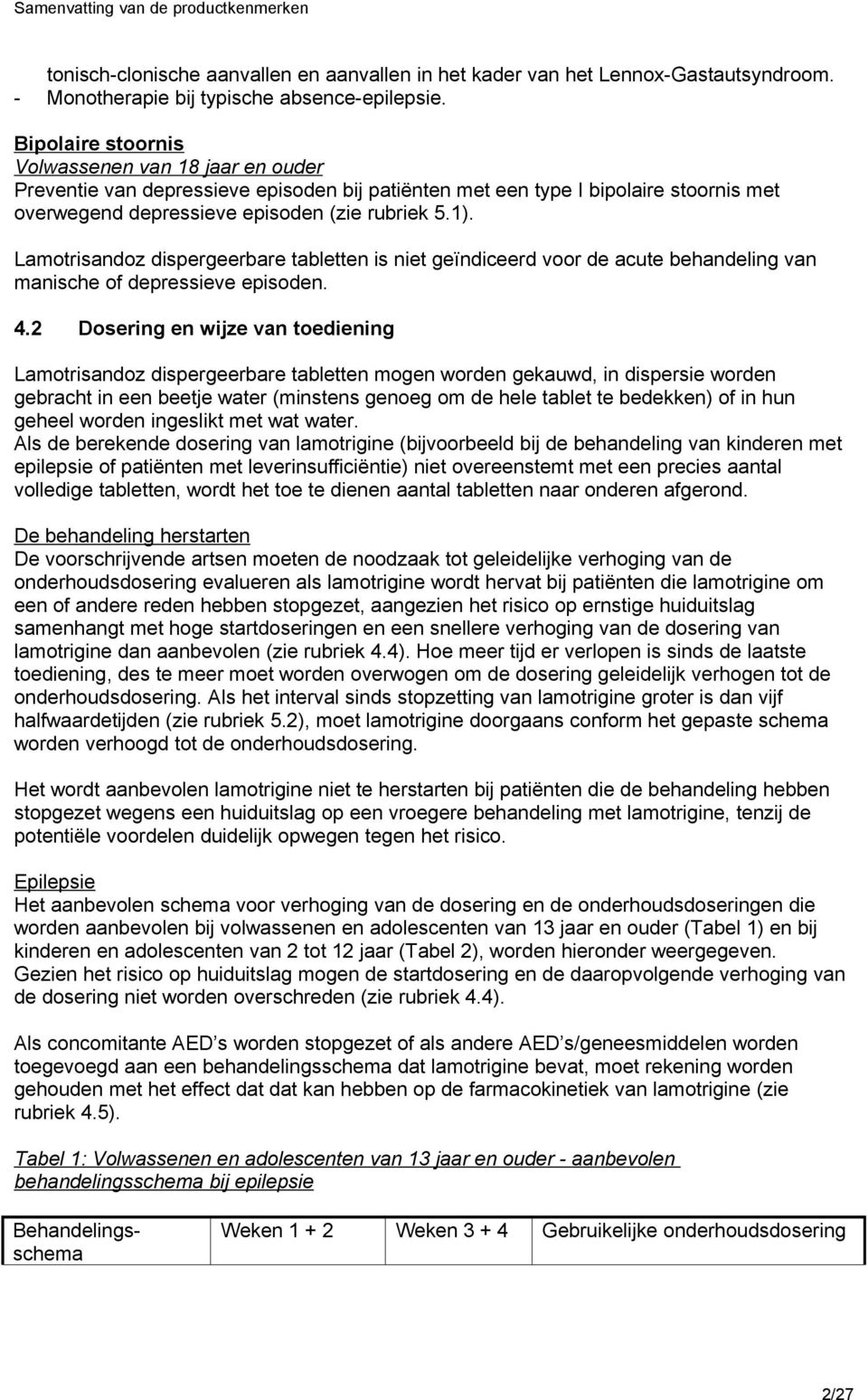 Lamotrisandoz dispergeerbare tabletten is niet geïndiceerd voor de acute behandeling van manische of depressieve episoden. 4.