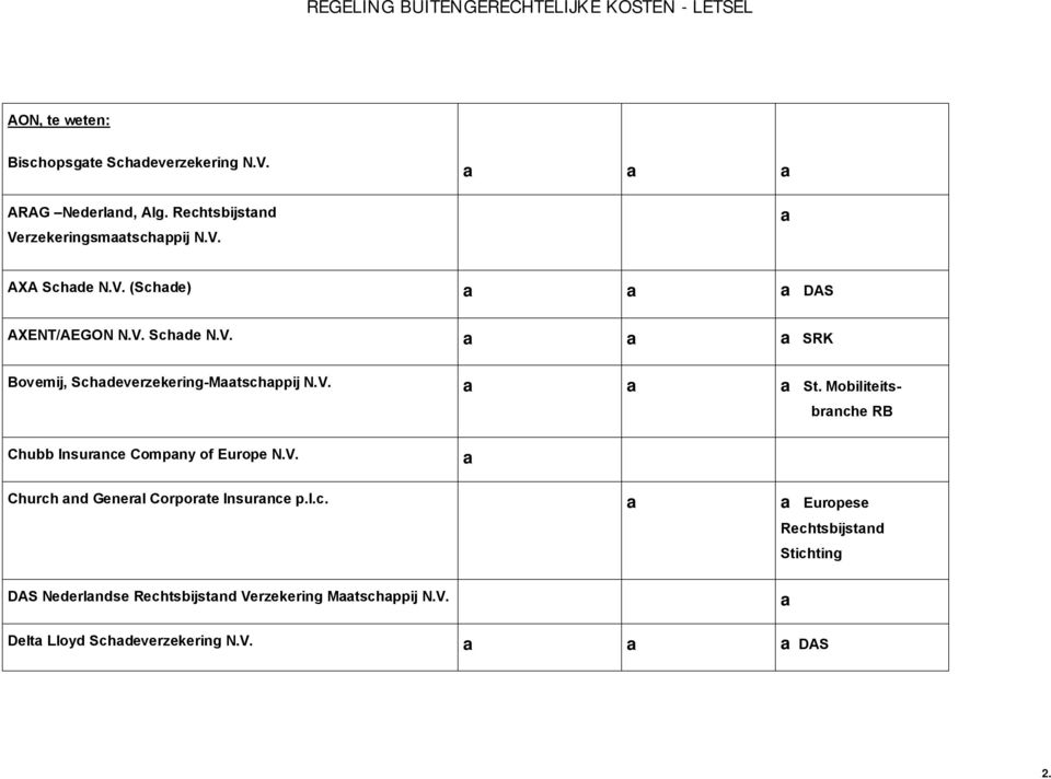 Mobiliteitsbrnche RB Chubb Insurnce Compny of Europe N.V. Church nd Generl Corporte Insurnce p.l.c. Europese Rechtsbijstnd Stichting DAS Nederlndse Rechtsbijstnd Verzekering Mtschppij N.