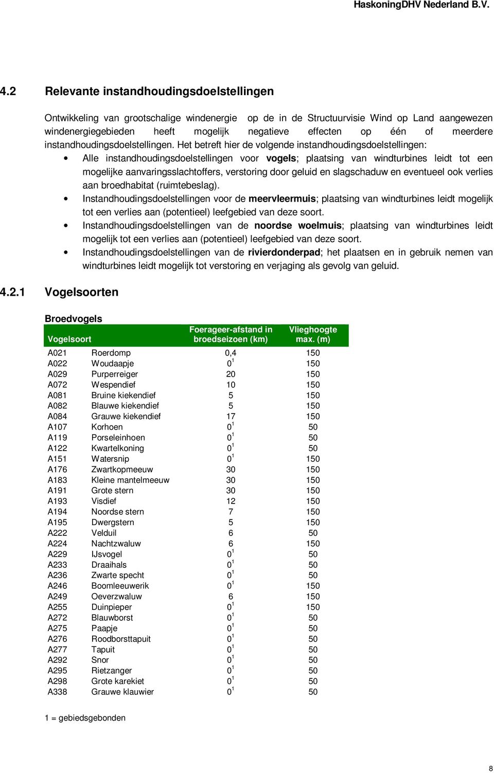 Het betreft hier de volgende instandhoudingsdoelstellingen: Alle instandhoudingsdoelstellingen voor vogels; plaatsing van windturbines leidt tot een mogelijke aanvaringsslachtoffers, verstoring door