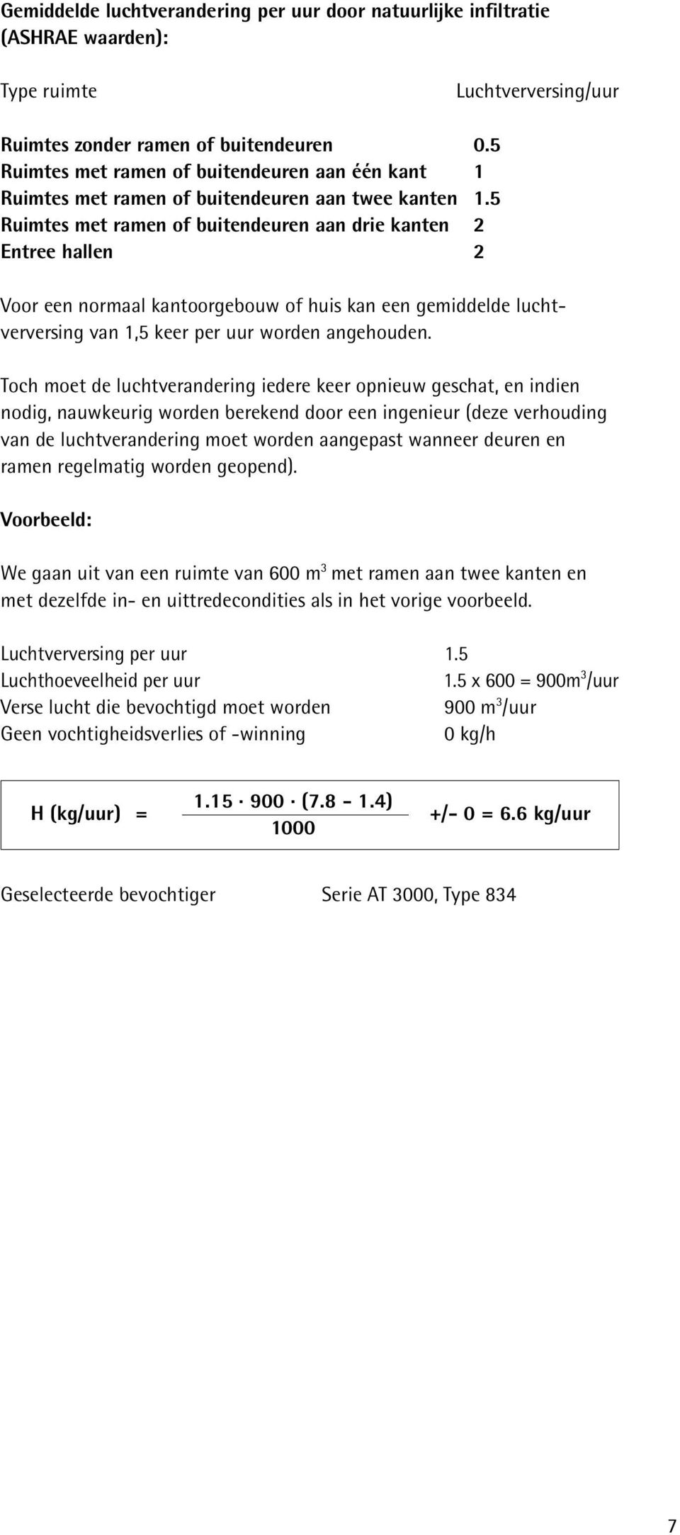 5 Ruimtes met ramen of buitendeuren aan drie kanten 2 Entree hallen 2 Voor een normaal kantoorgebouw of huis kan een gemiddelde luchtverversing van 1,5 keer per uur worden angehouden.