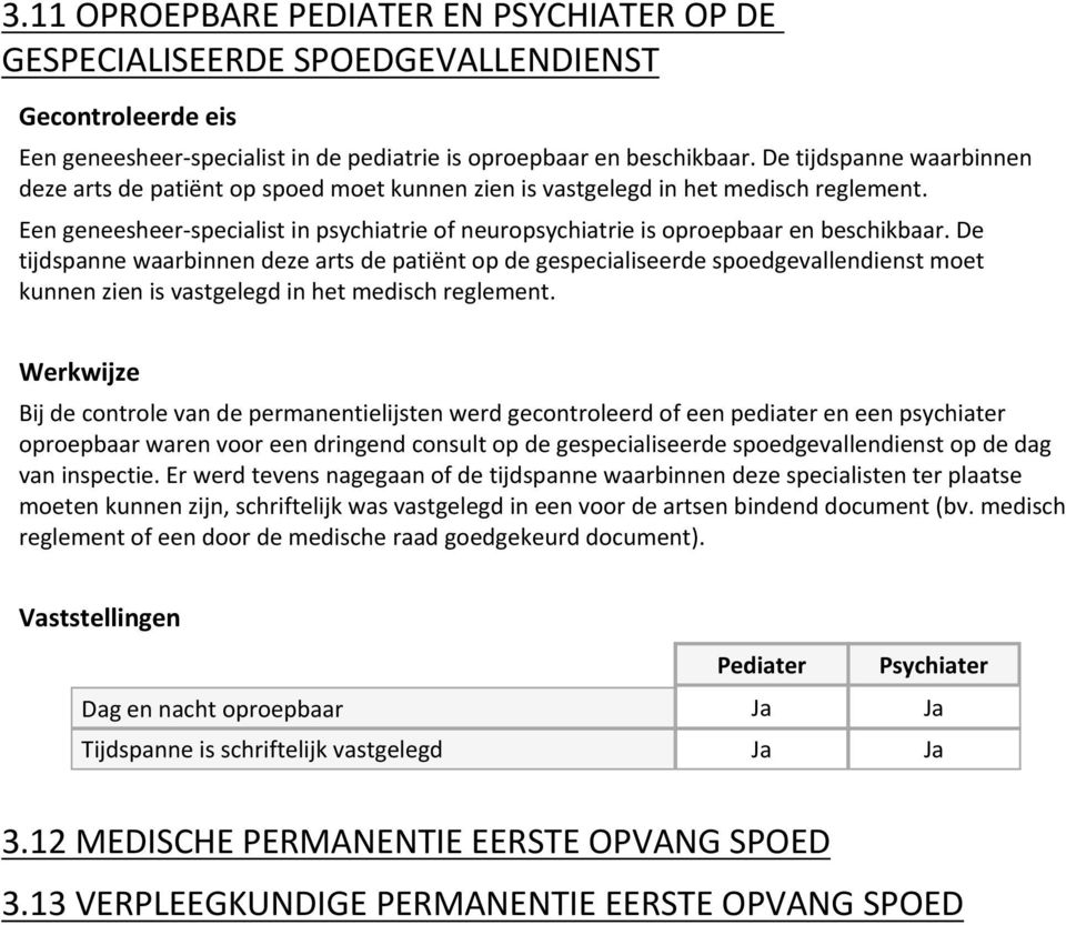 Een geneesheer specialist in psychiatrie of neuropsychiatrie is oproepbaar en beschikbaar.