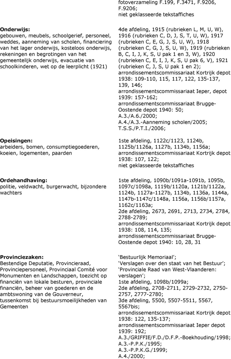 onderwijs, evacuatie van schoolkinderen, wet op de leerplicht (1921) Opeisingen: arbeiders, bomen, consumptiegoederen, koeien, logementen, paarden 4de afdeling, 1915 (rubrieken L, M, U, W), 1916