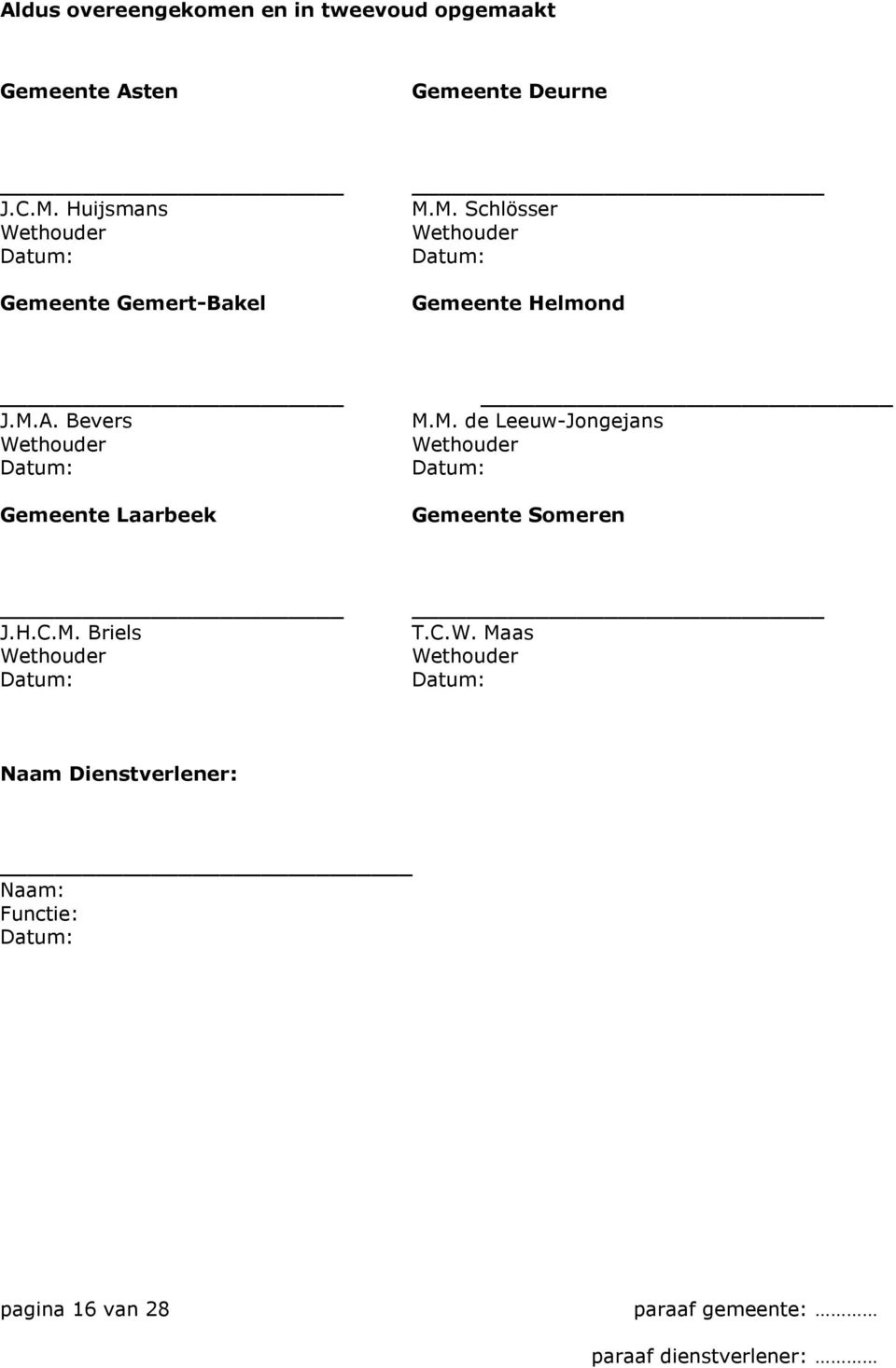 Bevers Wethouder Datum: Gemeente Laarbeek M.M. de Leeuw-Jongejans Wethouder Datum: Gemeente Someren J.