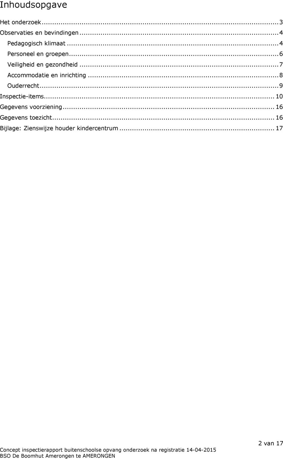 ..7 Accommodatie en inrichting...8 Ouderrecht...9 Inspectie-items.