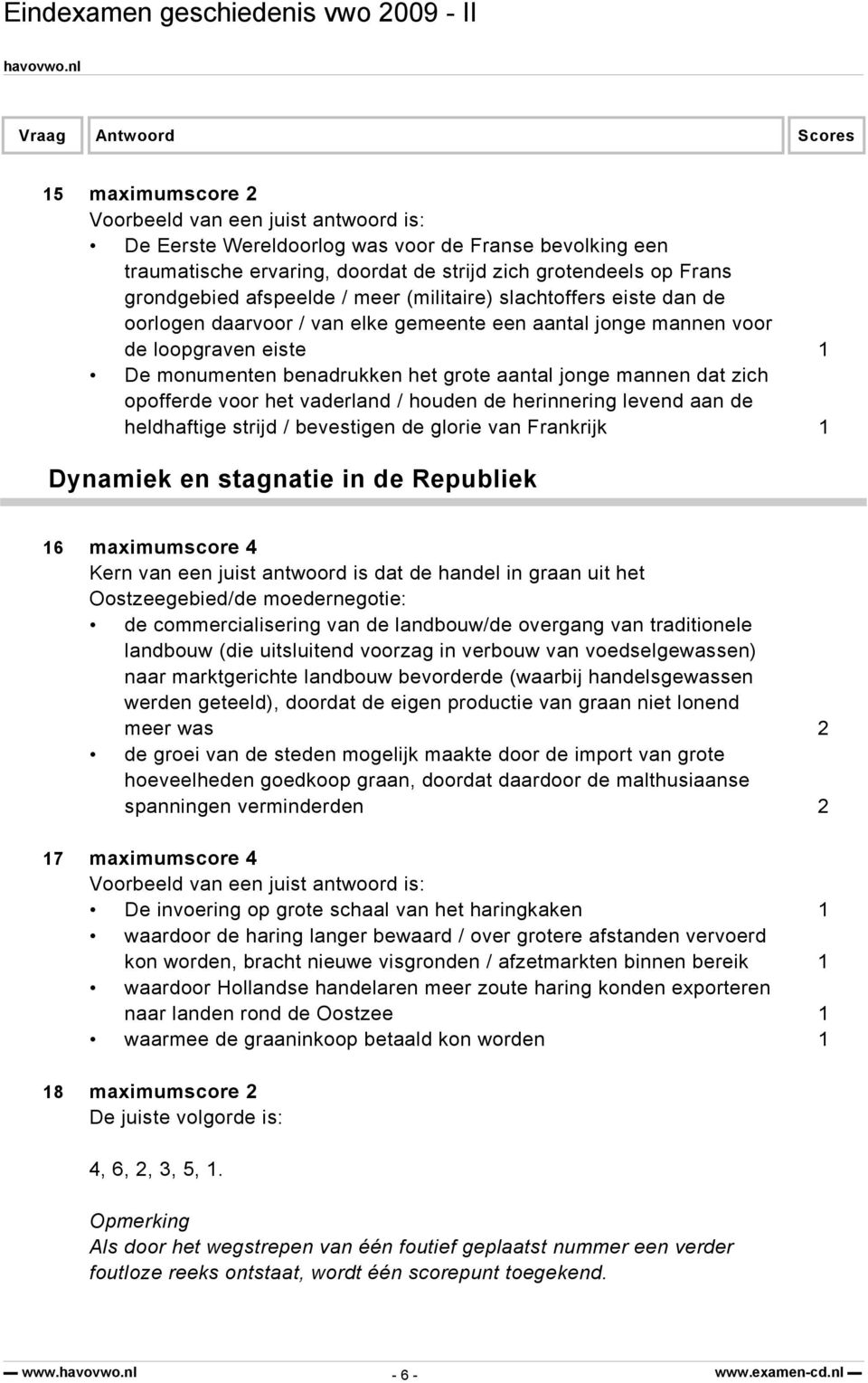 houden de herinnering levend aan de heldhaftige strijd / bevestigen de glorie van Frankrijk 1 Dynamiek en stagnatie in de Republiek 16 maximumscore 4 Kern van een juist antwoord is dat de handel in