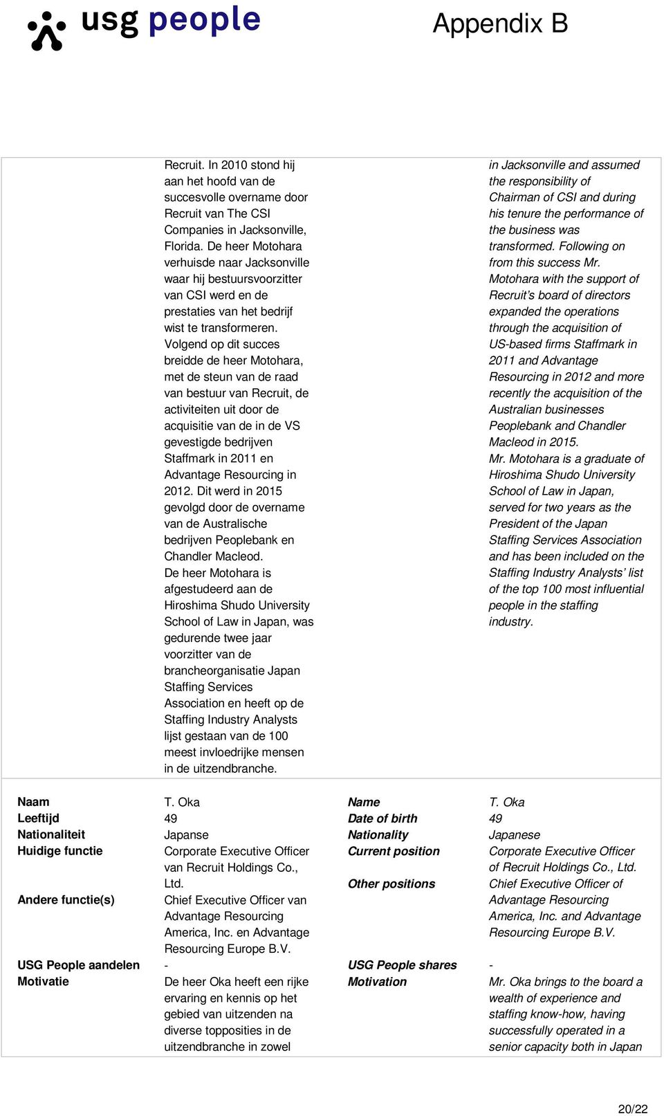 Volgend op dit succes breidde de heer Motohara, met de steun van de raad van bestuur van Recruit, de activiteiten uit door de acquisitie van de in de VS gevestigde bedrijven Staffmark in 2011 en