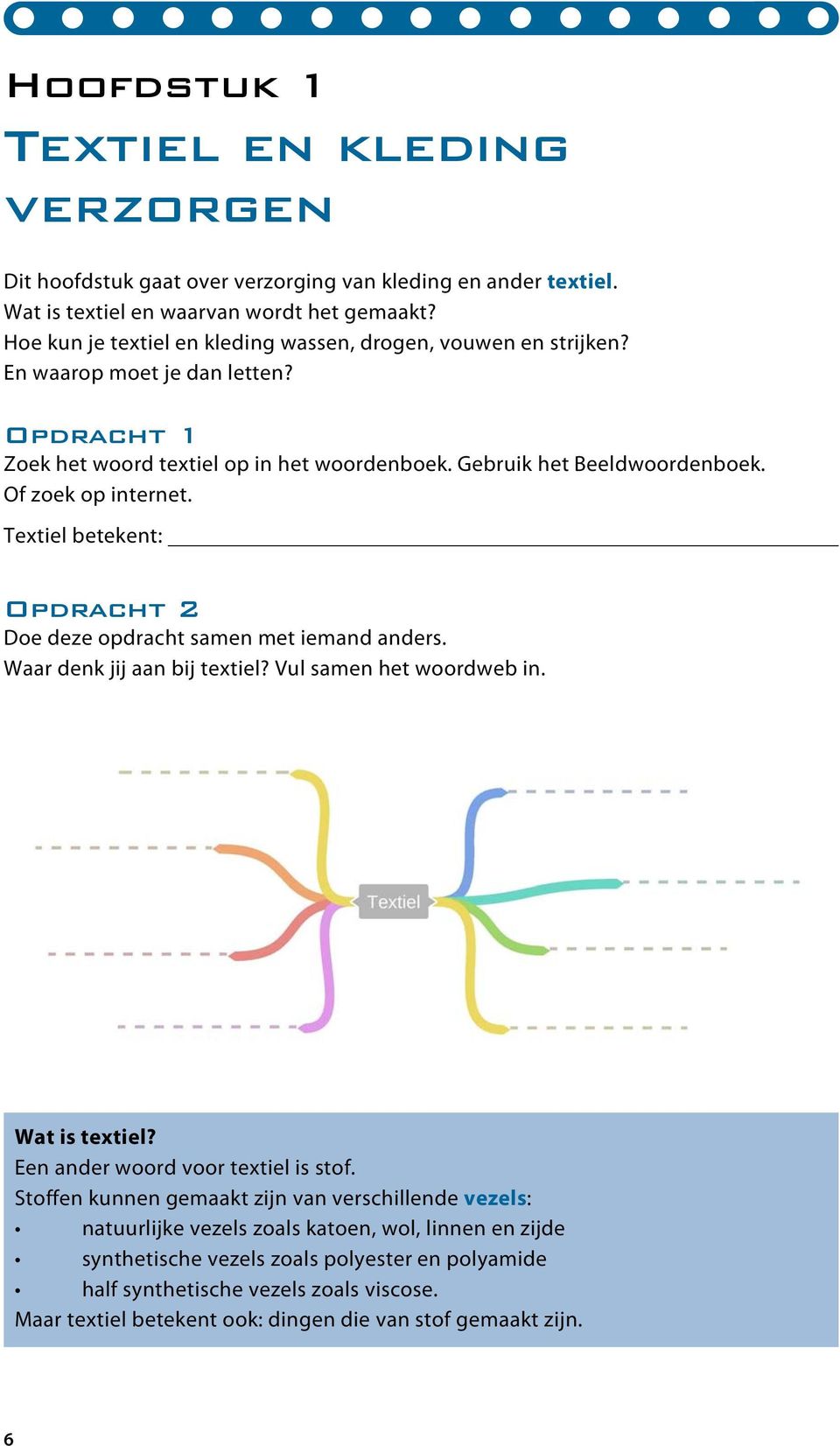 Of zoek op internet. Textiel betekent: Opdracht 2 Doe deze opdracht samen met iemand anders. Waar denk jij aan bij textiel? Vul samen het woordweb in. Wat is textiel?