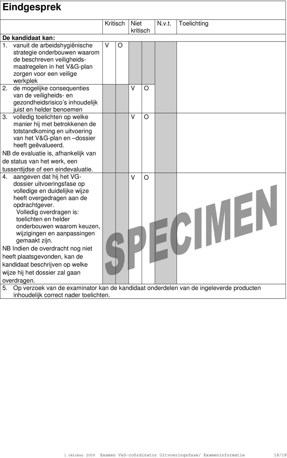 volledig toelichten op welke manier hij met betrokkenen de totstandkoming en uitvoering van het &G-plan en dossier heeft geëvalueerd.